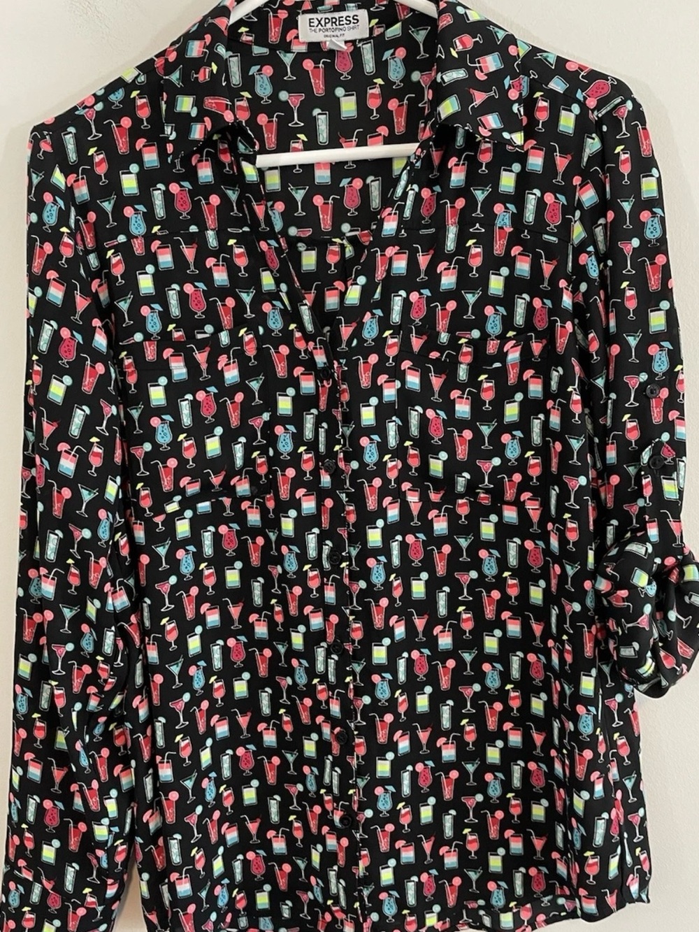 Express portofino cocktail drinks novelty print blouse rare print